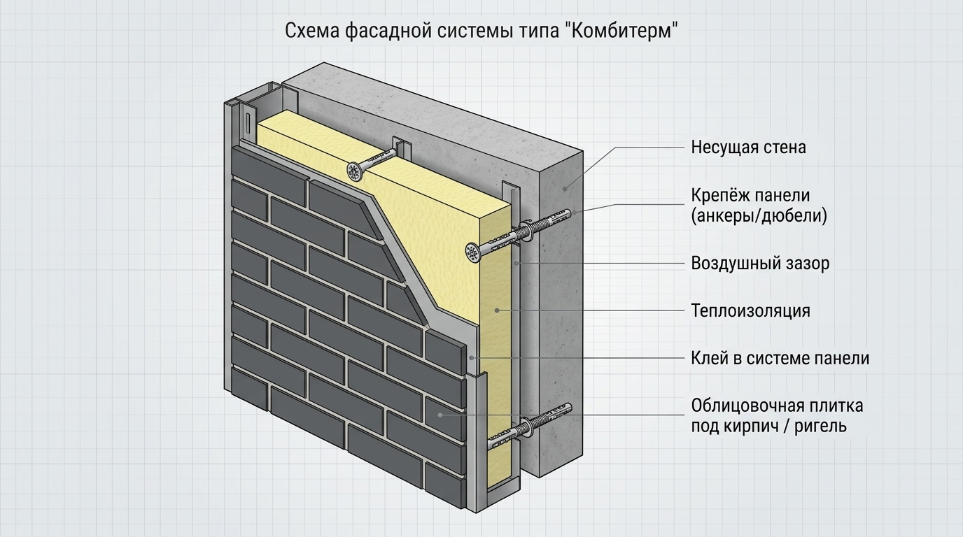 Схема фасадной системы типа Комбитерм