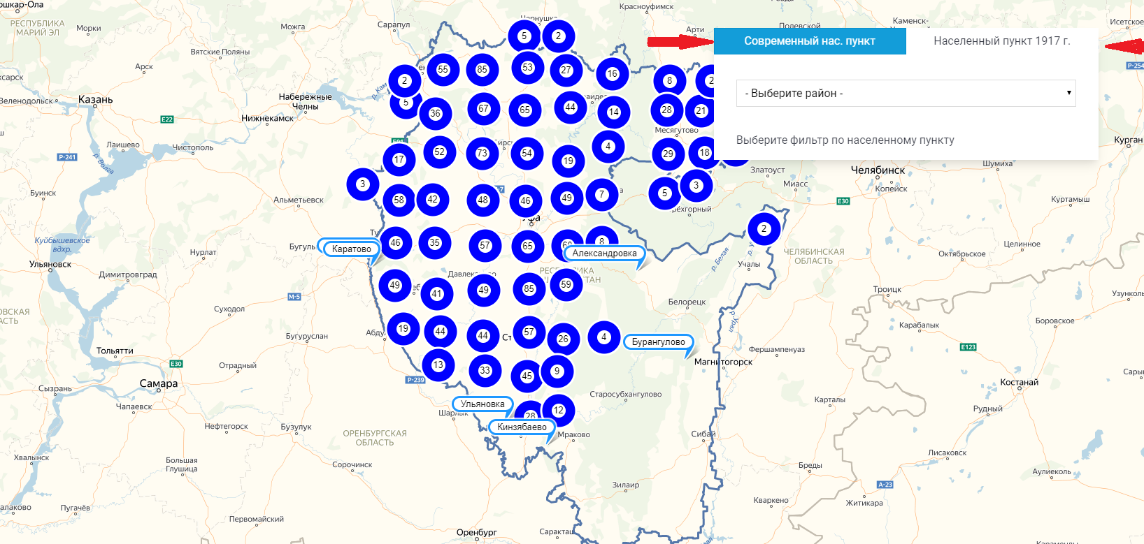 Красная башкирия на карте