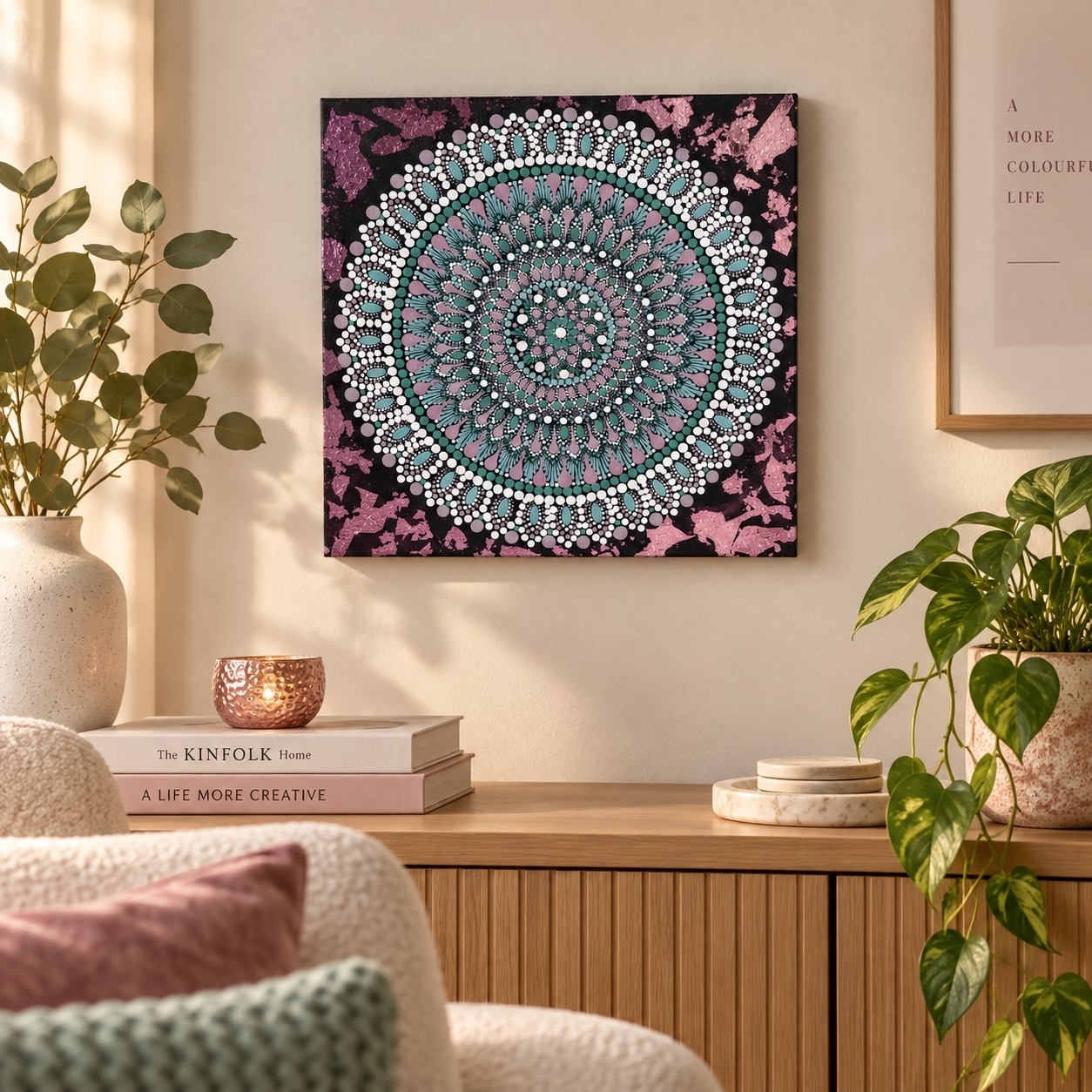 Картина «Лавандовый сад» 30×30 см в светлом современном интерьере
