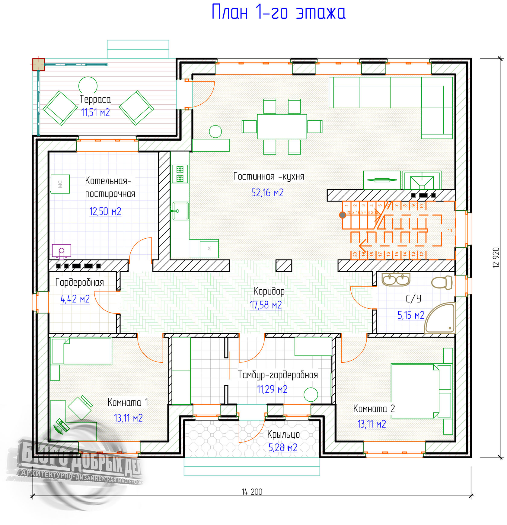 Одноэтажный кирпичный дом с мансардой, 217 м²