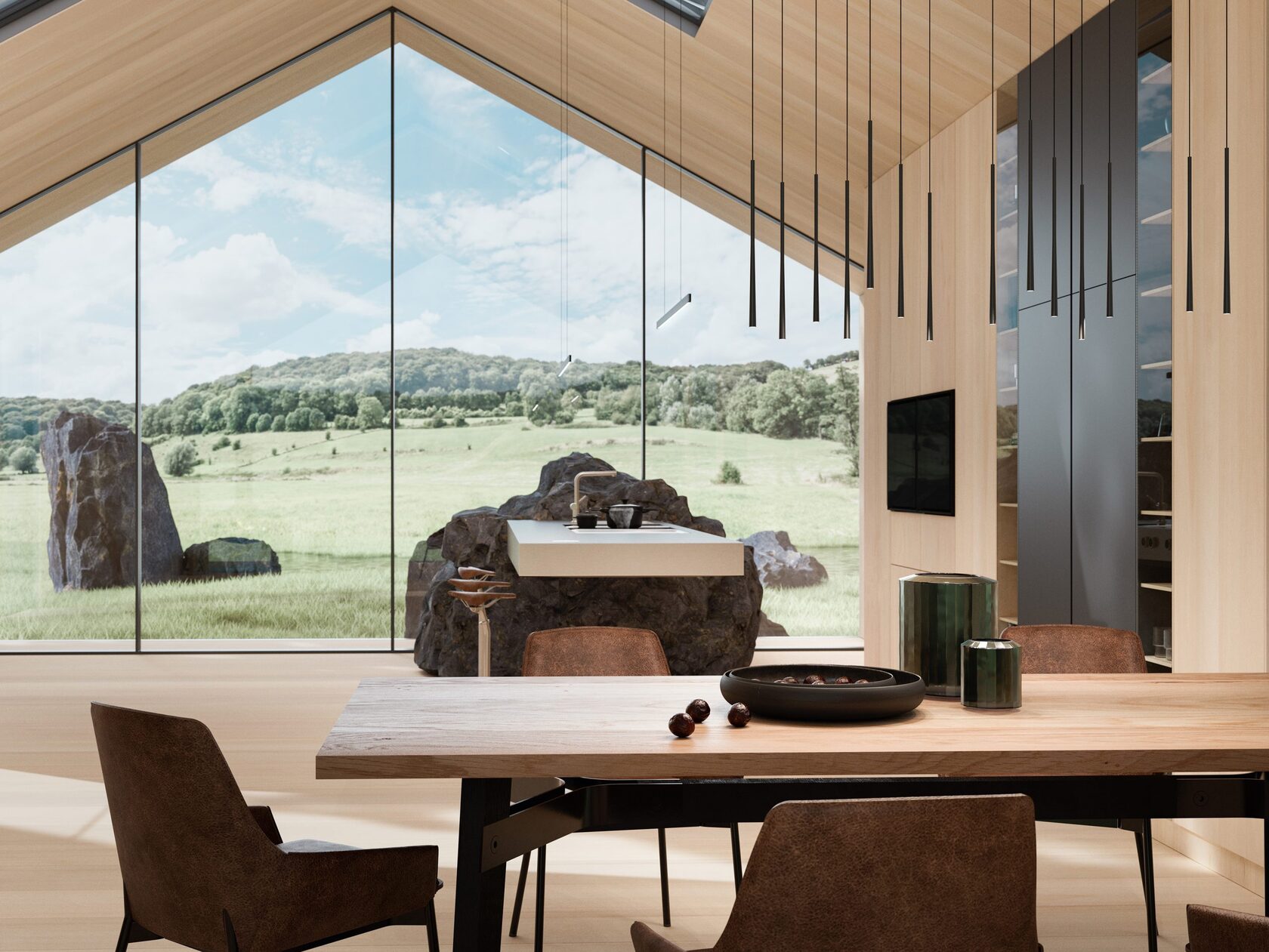 Премиальный дом в стиле минимализм на природе, современный дизайн