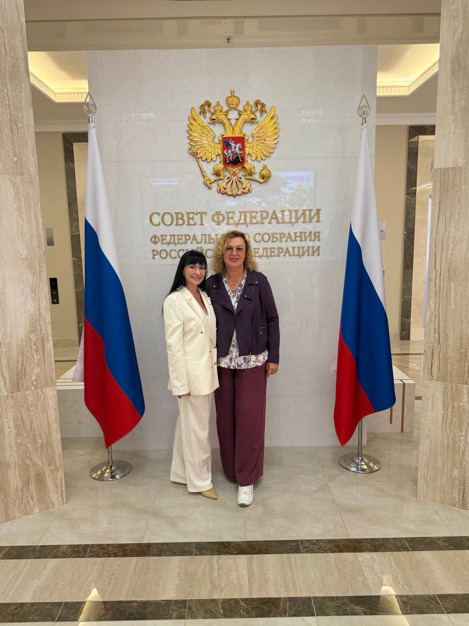 Evgenia Zinovieva with Senator Olga Nikolaevna Epifanova at a round table in the Federation Council