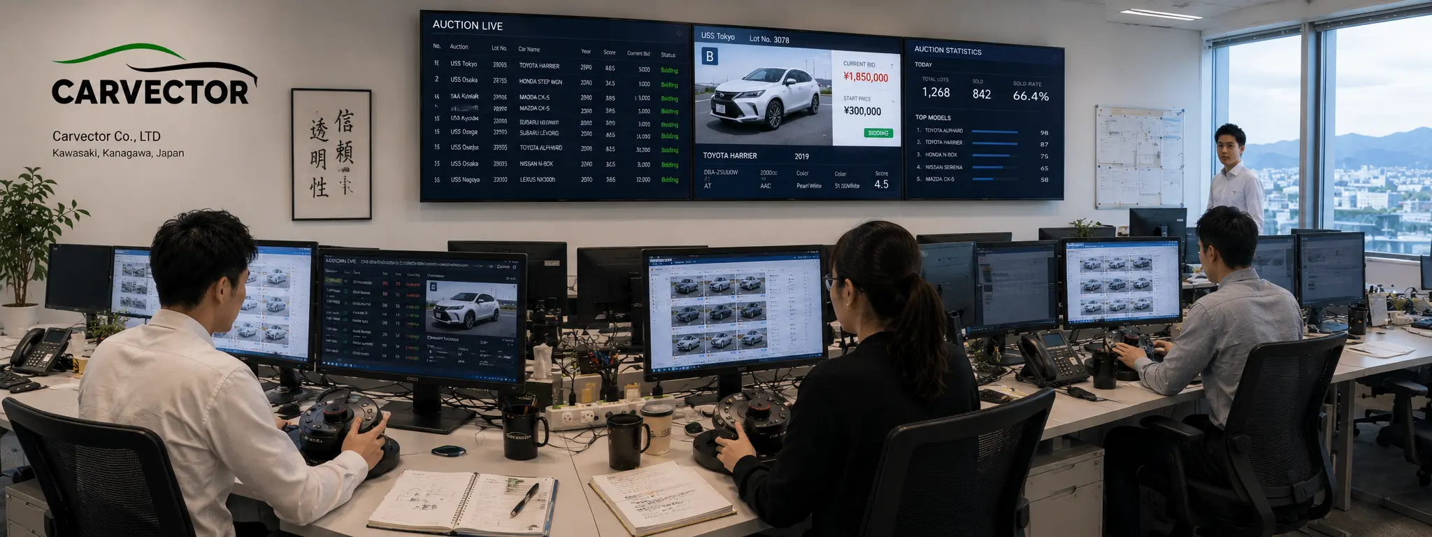Your team monitoring live auctions / office in Japan