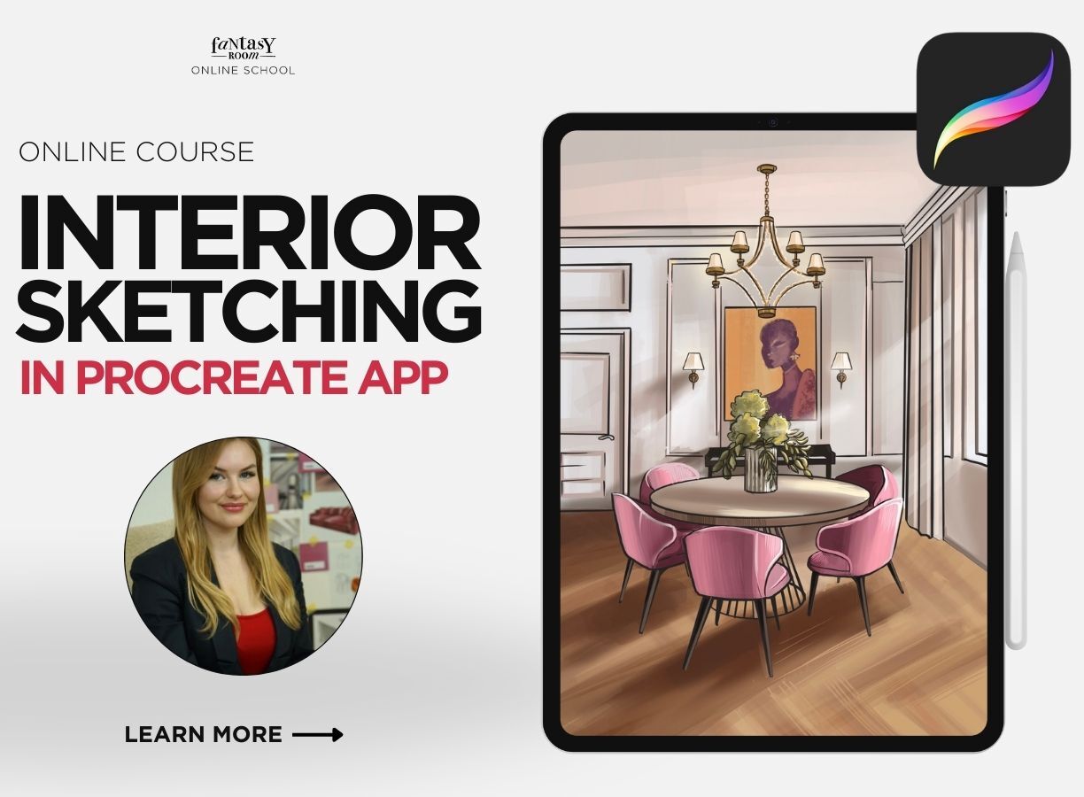 Interior design sketching in Procreate