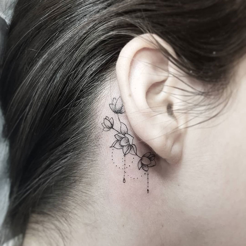 Татуировки за ухом, элегантные и сдержанные | Татуировка