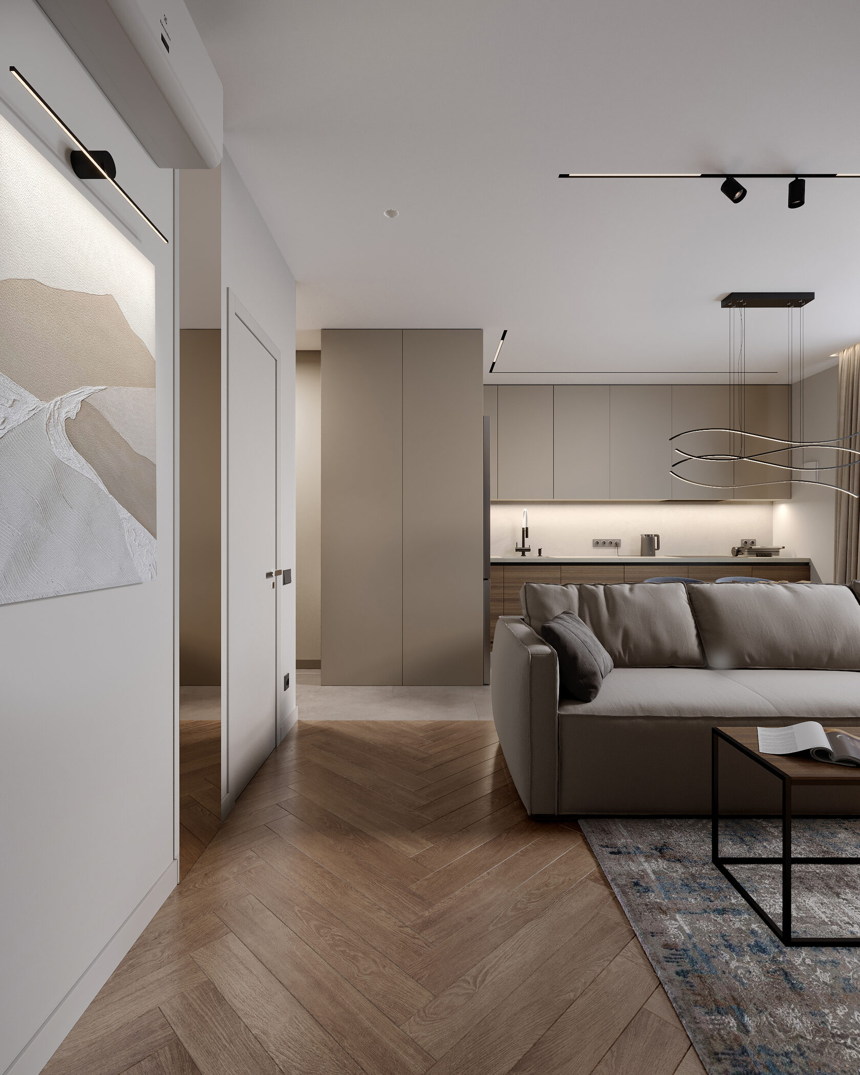 Дизайн кухні-вітальні в сучасному стилі в ЖК Варшавський 2