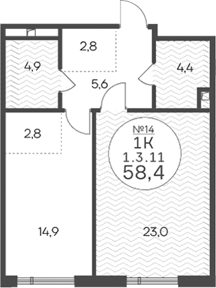 1-комн 51,5 м²