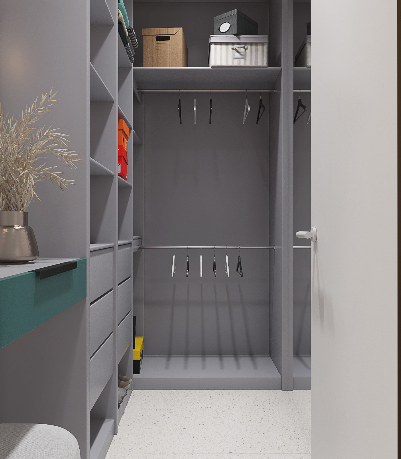 Серая гардеробная для детей 