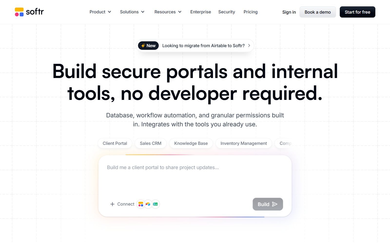 Softr homepage screenshot (October 2026)