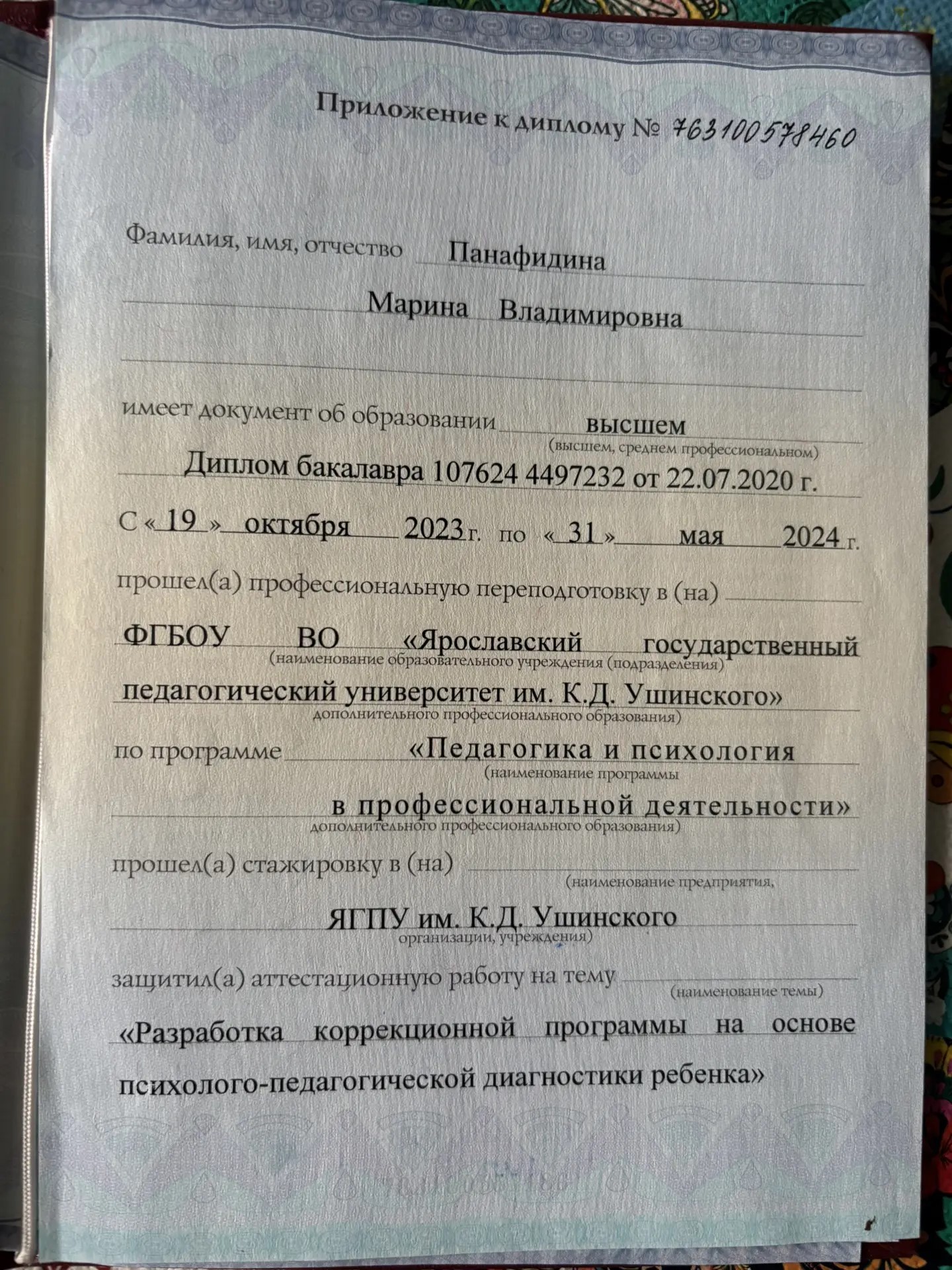 Диплом Марины Панафидиной