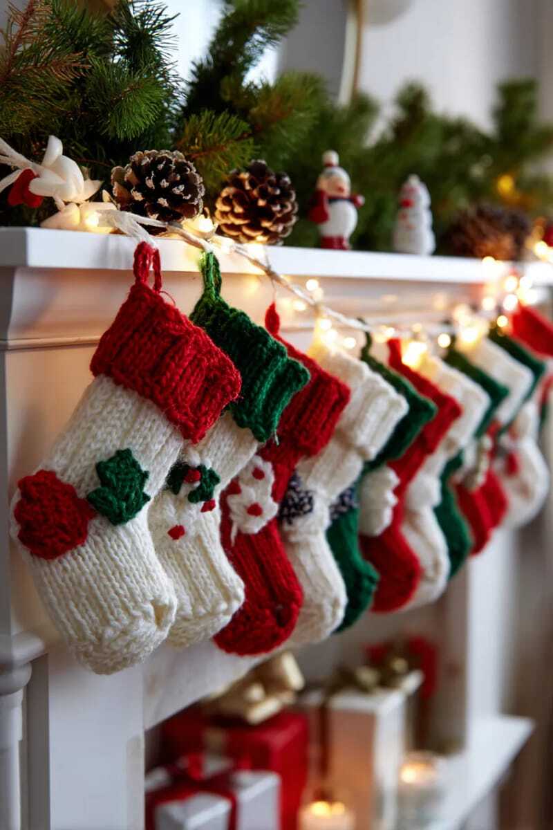 шерстяная гирлянда с крошечными рождественскими носочками, в которых спрятаны маленькие сюрпризы 1