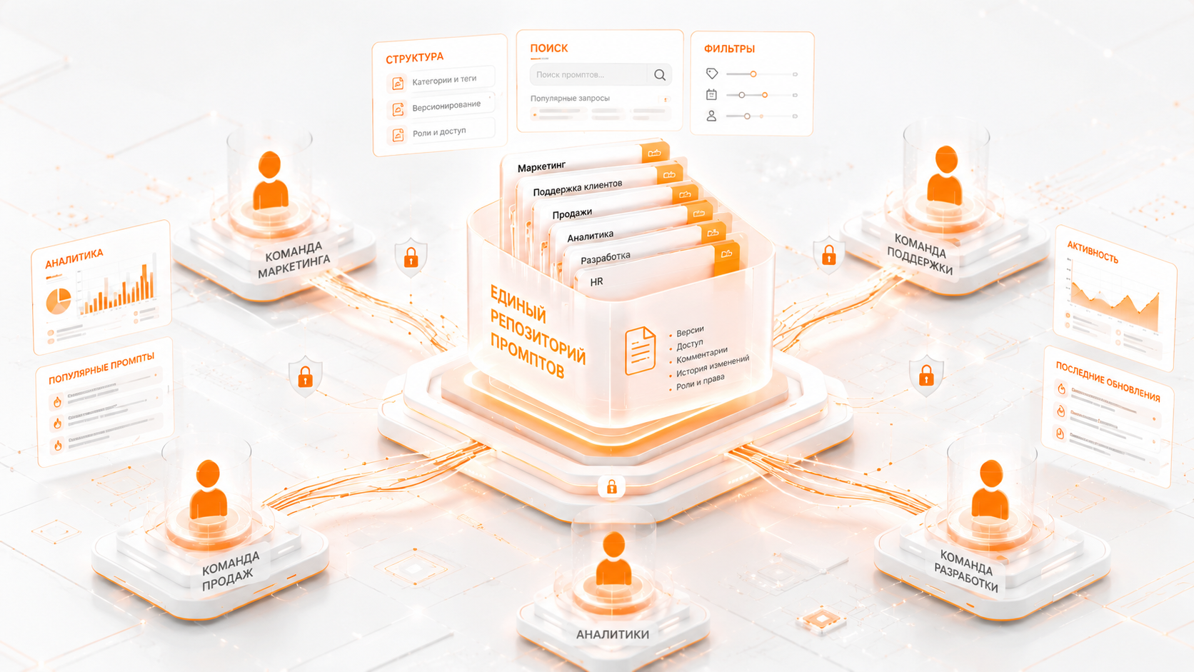Пользовательский интерфейс BestpromptAI: детализированная карточка промпта с историей версий и доступом команды
