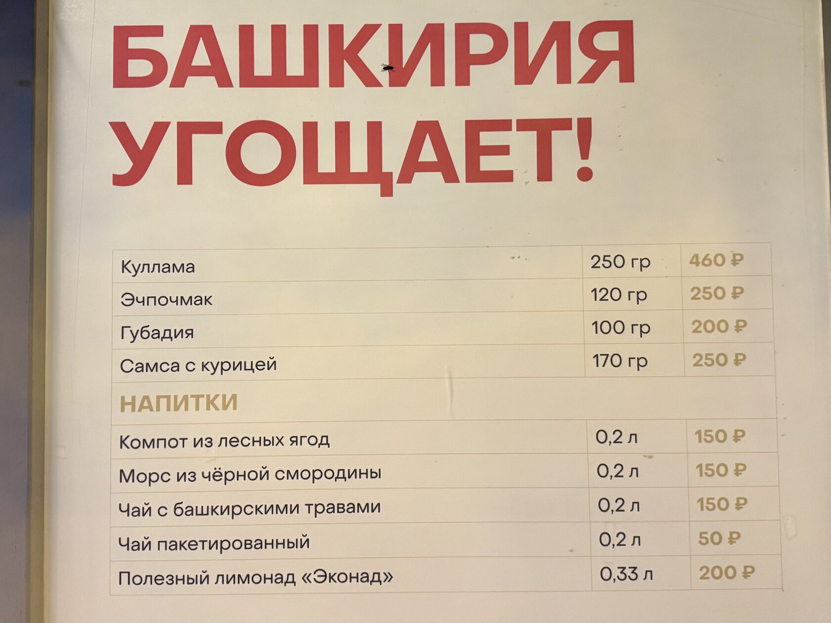 Меню и цены в домике «Башкирия угощает» на фестивале «Вкусы России»