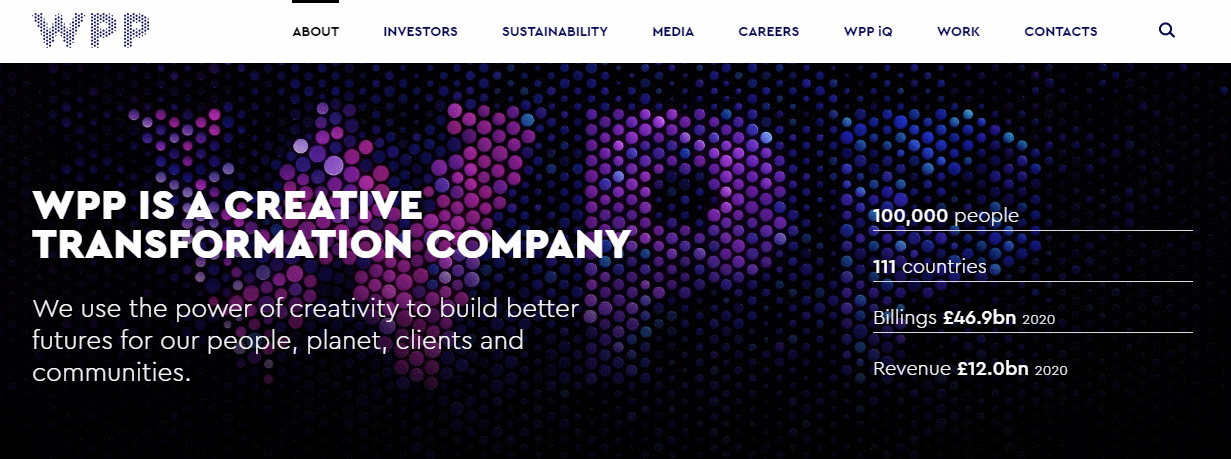 Страница «О компании» на сайте WPP