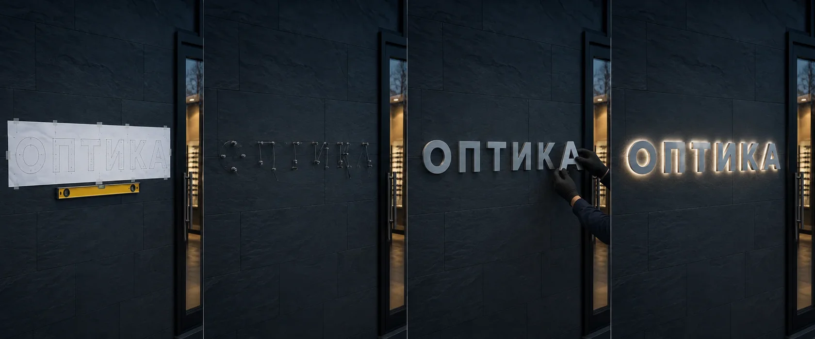 3D Рендер — монтаж металлические буквы с контражурной подсветкой