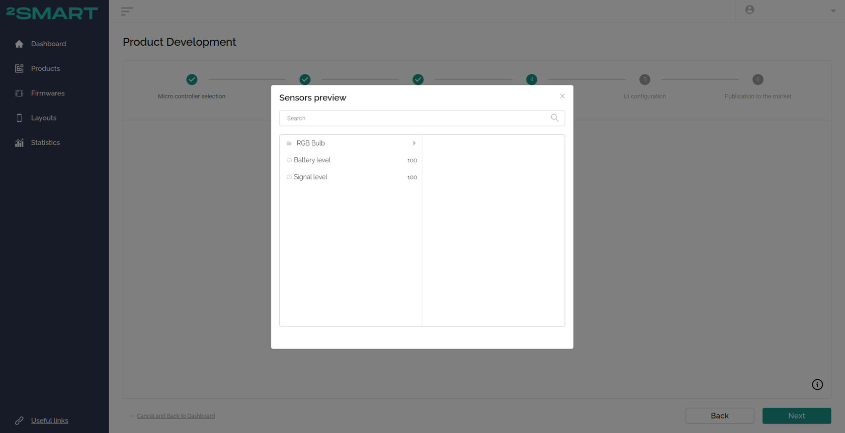 Preview screen of the sensor data