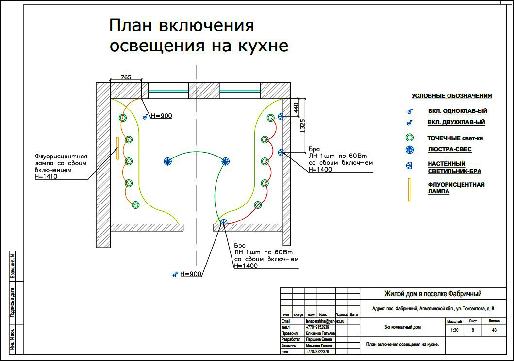 План освещения кухни