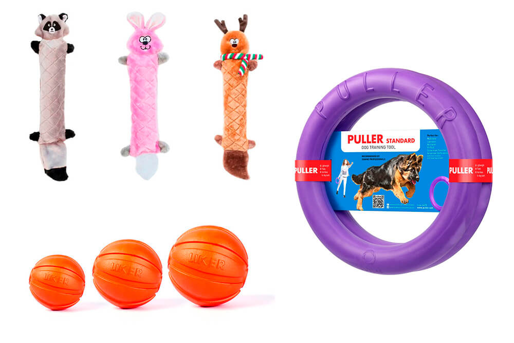 Игрушки для собак: Puller, Collar Liker, мягкие игрушки для собаки