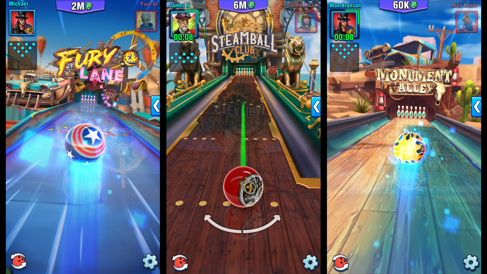 Геймплей — трассы Fury Lane, Steamball Club, Monument Alley