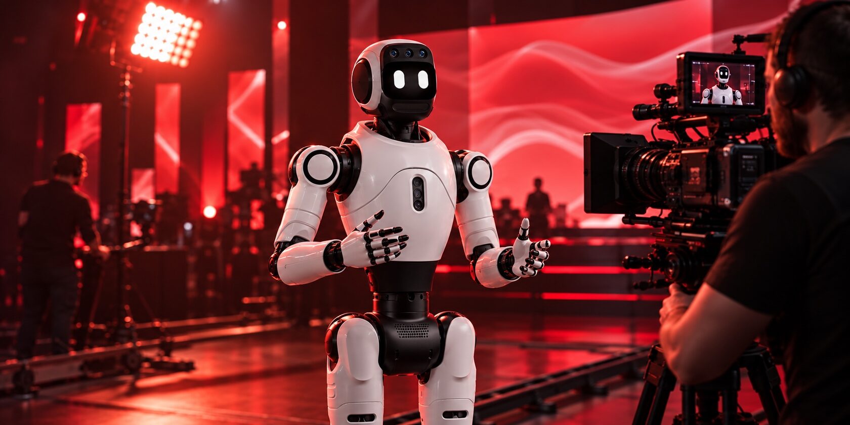 Иллюстрация AgiBot X2 в центре кадра на видеосъёмке