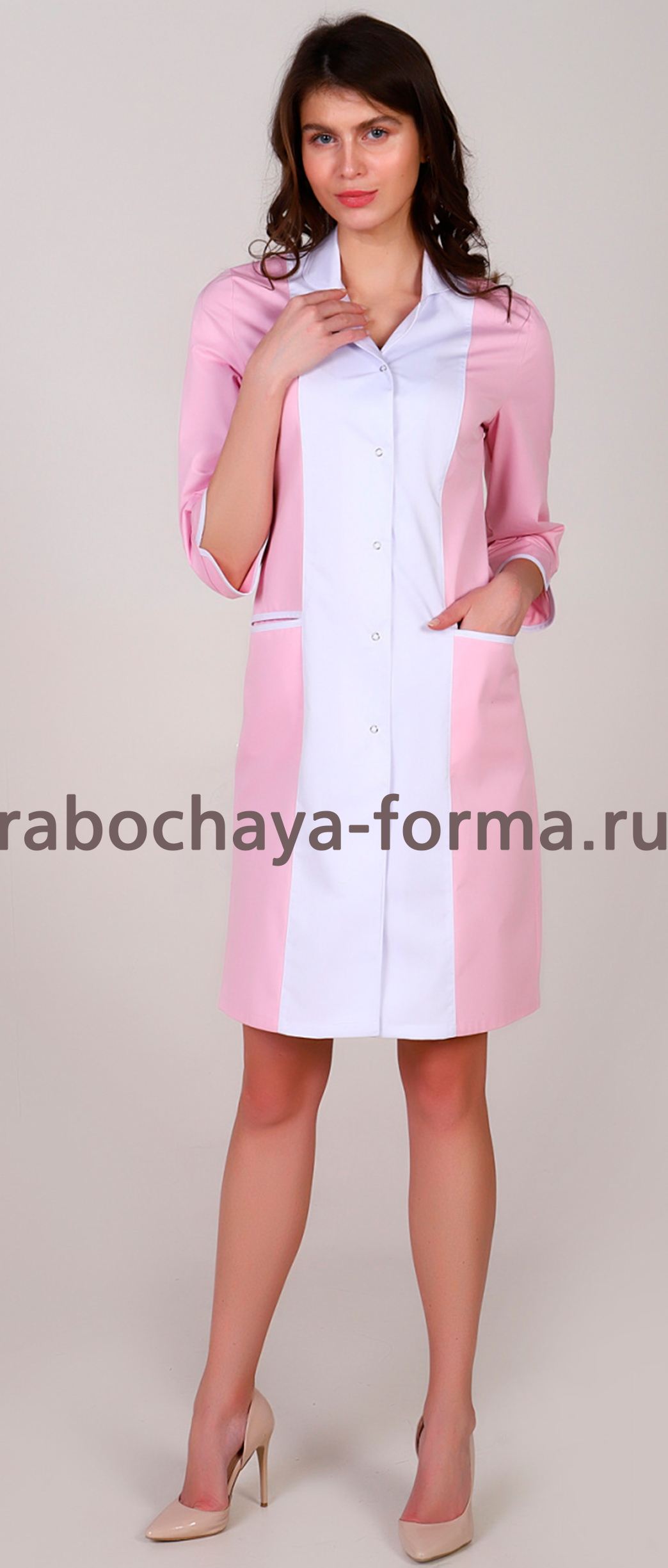 Халаты недорого большого размера. Халат медицинский женский. Розовый медицинский халат.
