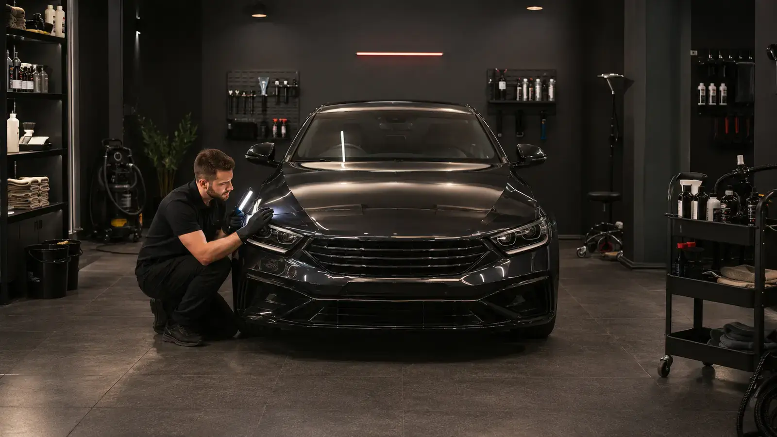 Осмотр лакокрасочного покрытия автомобиля в детейлинг-студии