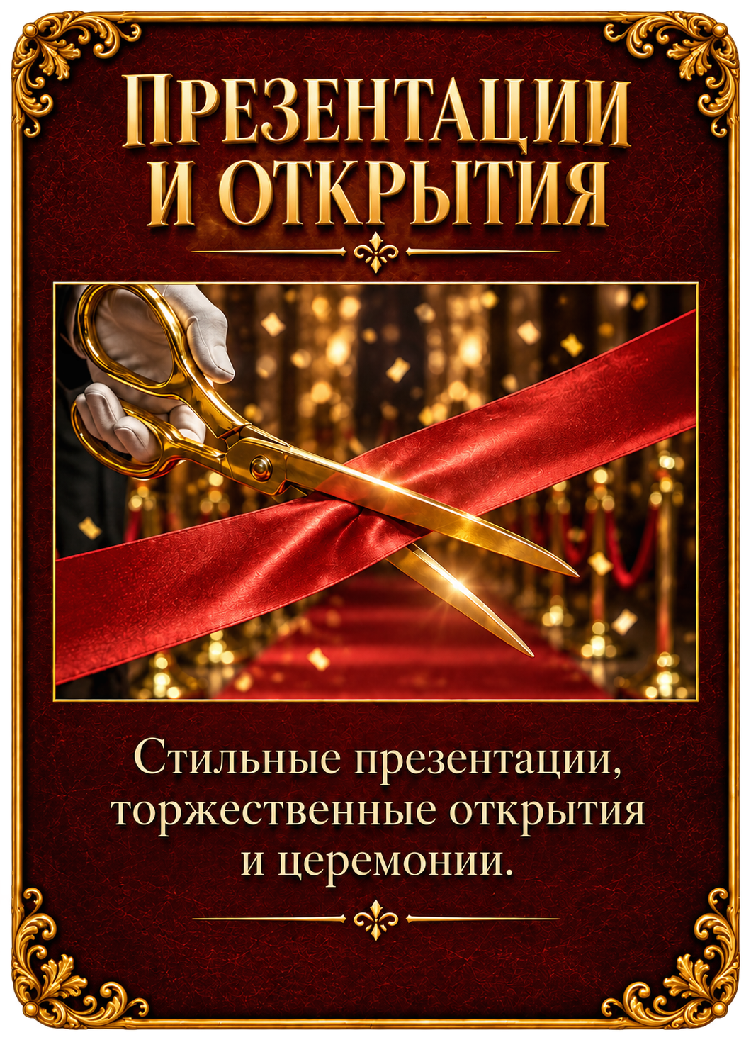 Презентации и открытия. Стильные презентации, торжественные открытия и церемонии.
