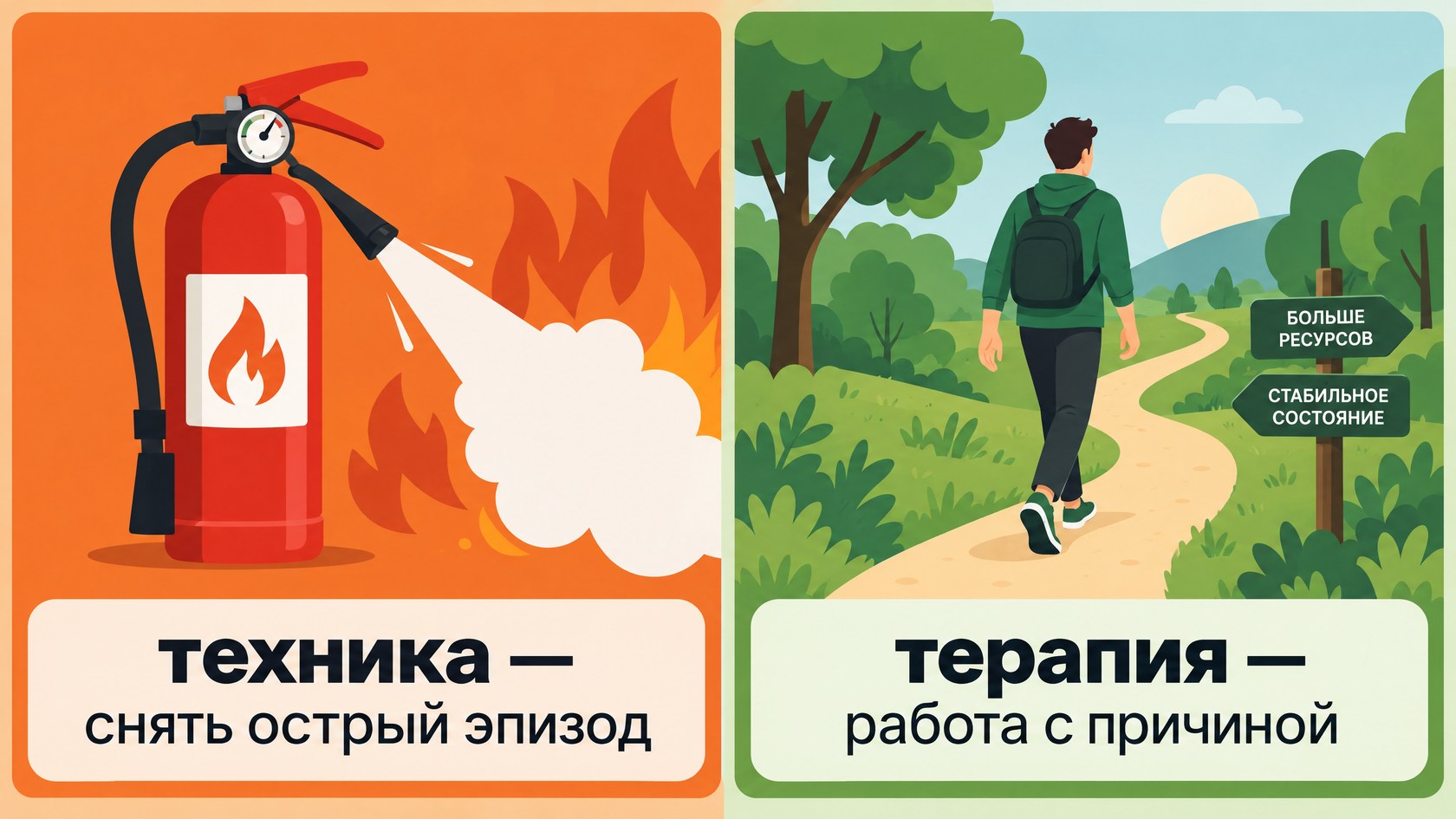 Техника снимает острый эпизод тревоги, системная работа с психологом — её причину