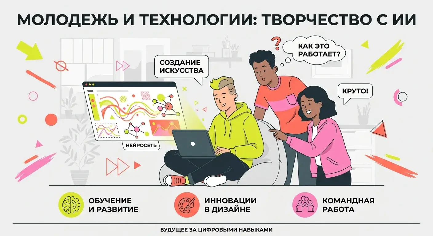 Подросток изучает нейросети на занятии в летнем лагере