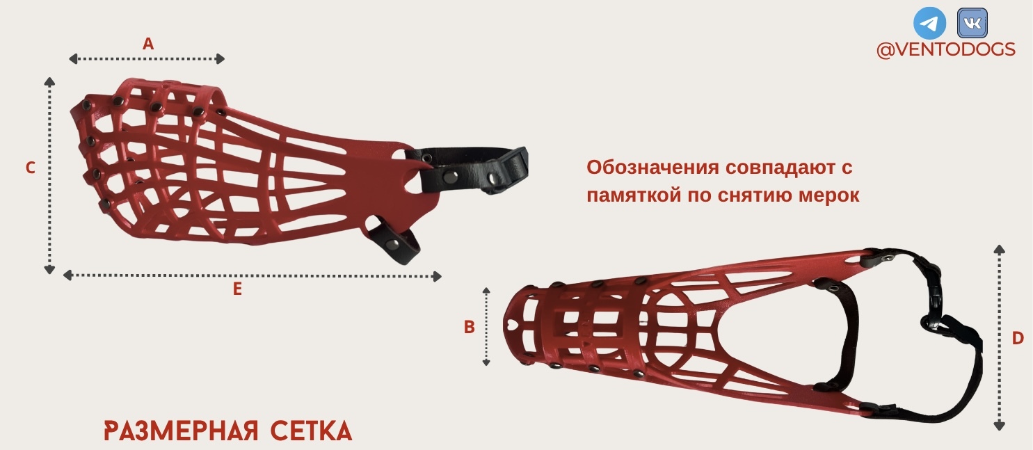 Диаграмма замеров намордника XXS-L