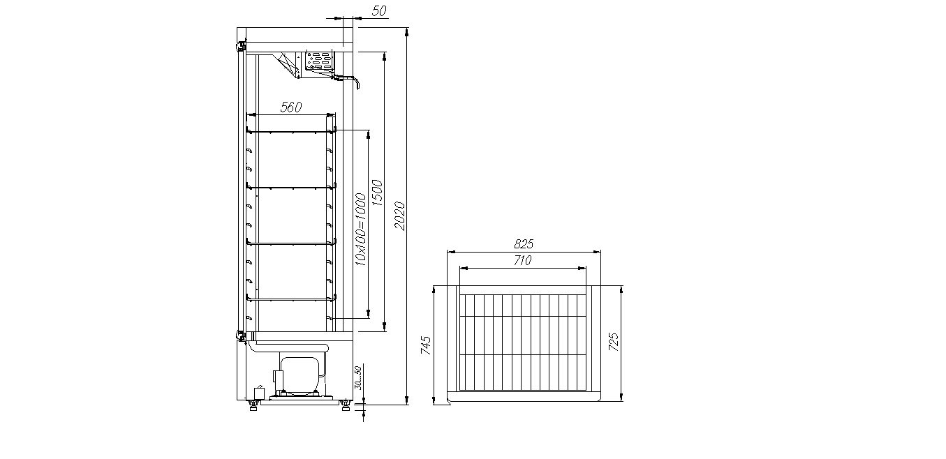 Шкаф Polus / Полюс СО СТЕКЛЯННЫМИ ДВЕРЬМИ R700 С (стекло) Сarboma INOX чертёж