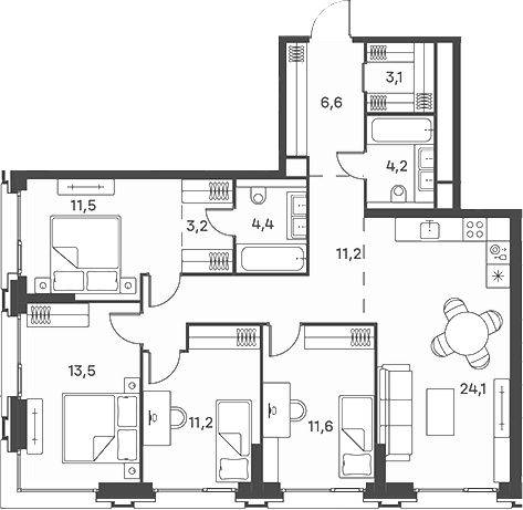 5-комн 110 м²