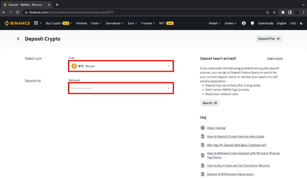 Depositing cryptocurrencies on Binance Futures