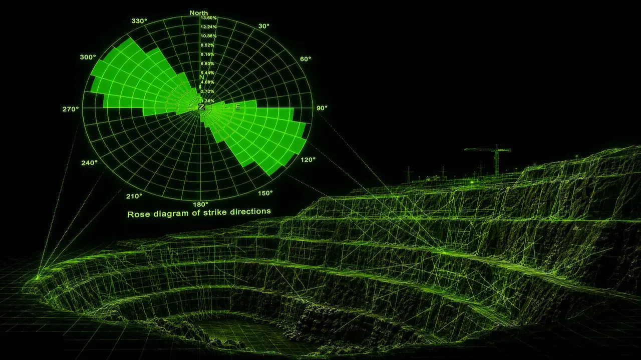Роза диаграмм и 3D-модель борта карьера в LiDAR360