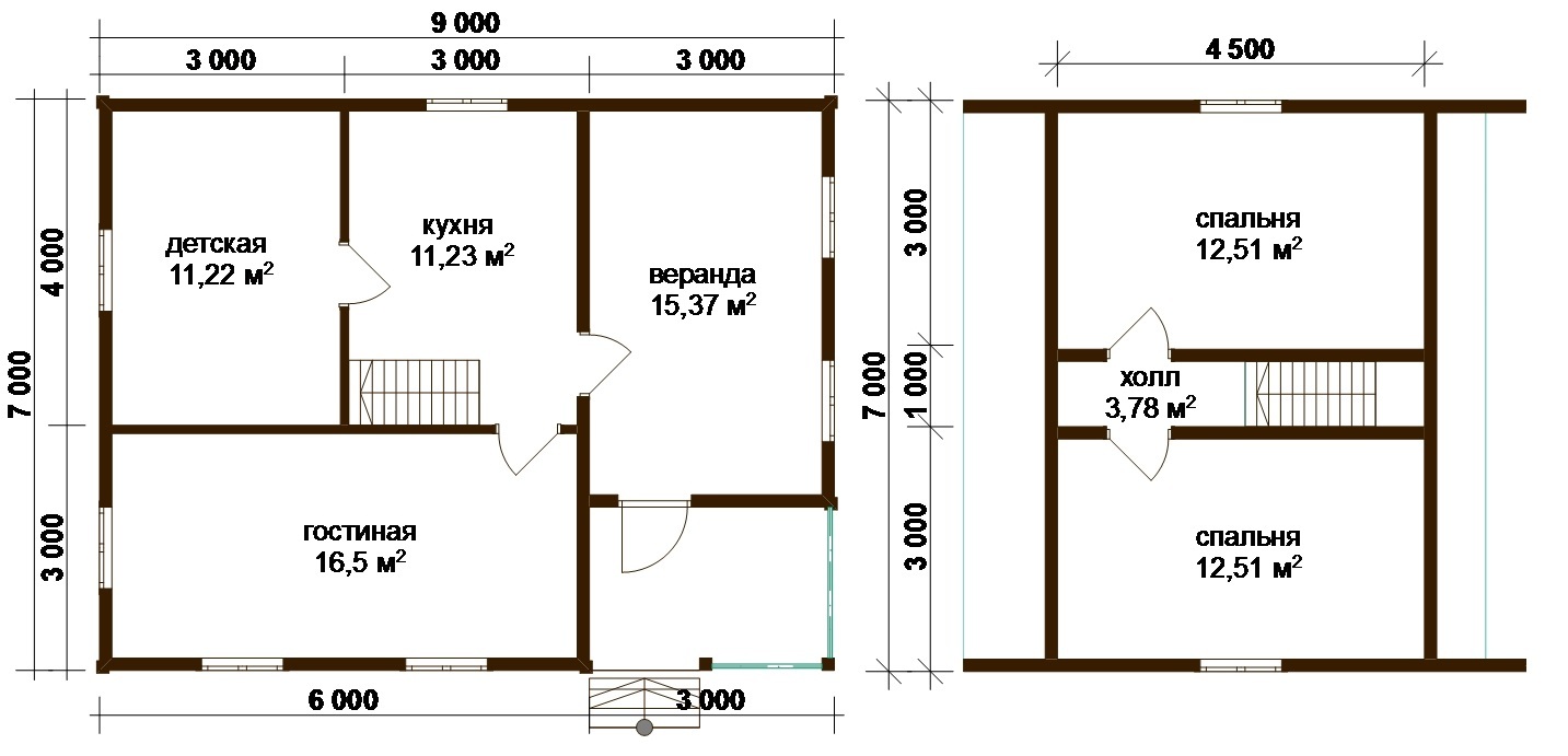 Проект Д36 - дом из бруса с мансардой (9x9м., 83 кв.м.) в Твери: цена, фото