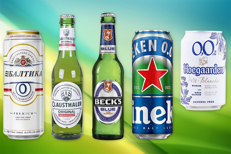 Безалкогольное пиво бутылки и банки