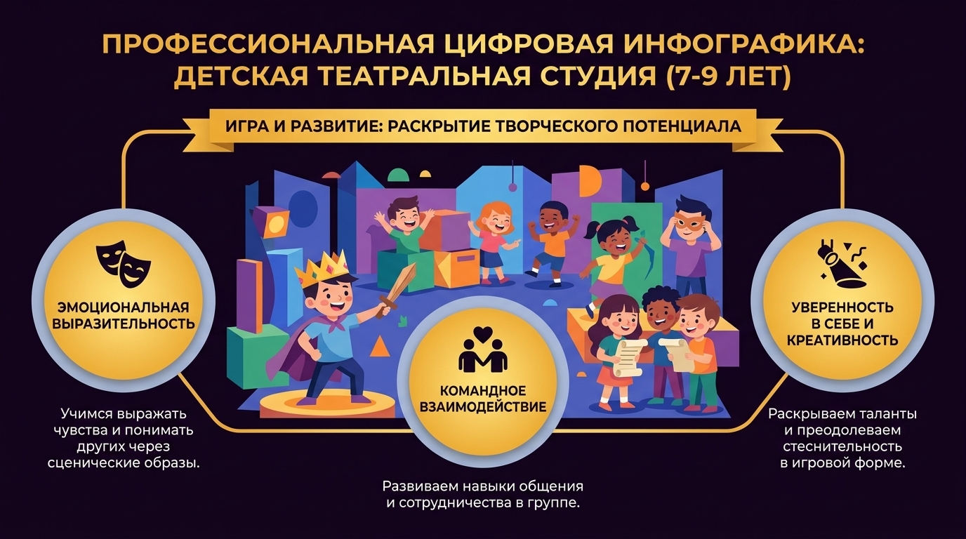 Младшие дети играют в театральные игры в яркой студии