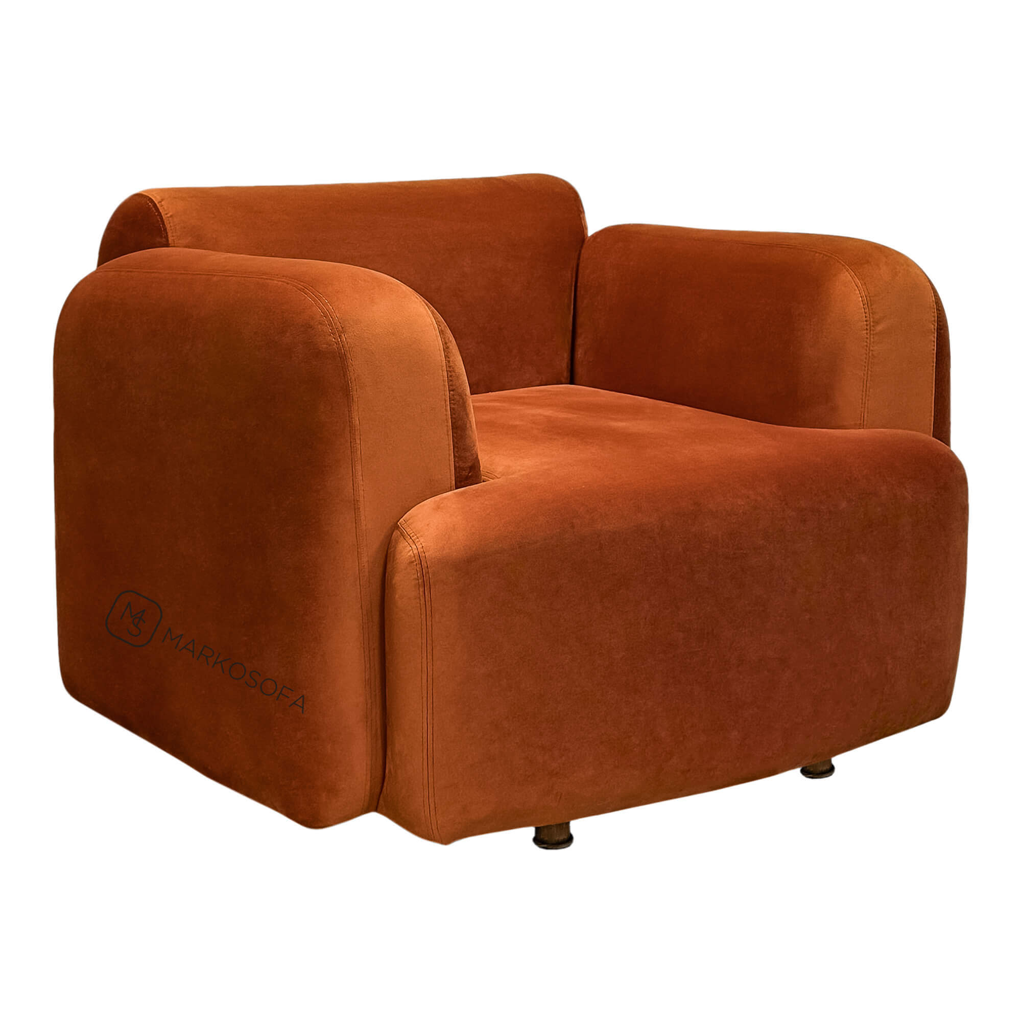 Копия кресла Swell от Normann Copenhagen на заказ от фабрики мебели Марко Софа в обивке из рыжего велюра