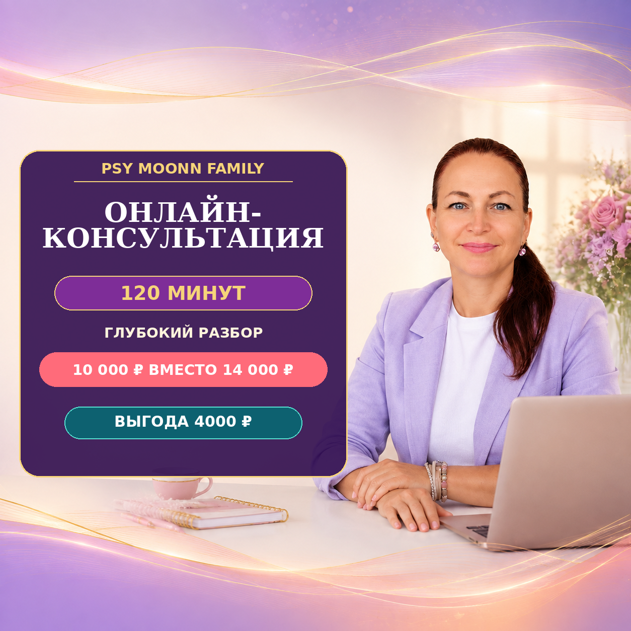 Онлайн-консультация психолога - 120 минут с выгодой 4 000 ₽ — PSY MOONN FAMILY, Москва