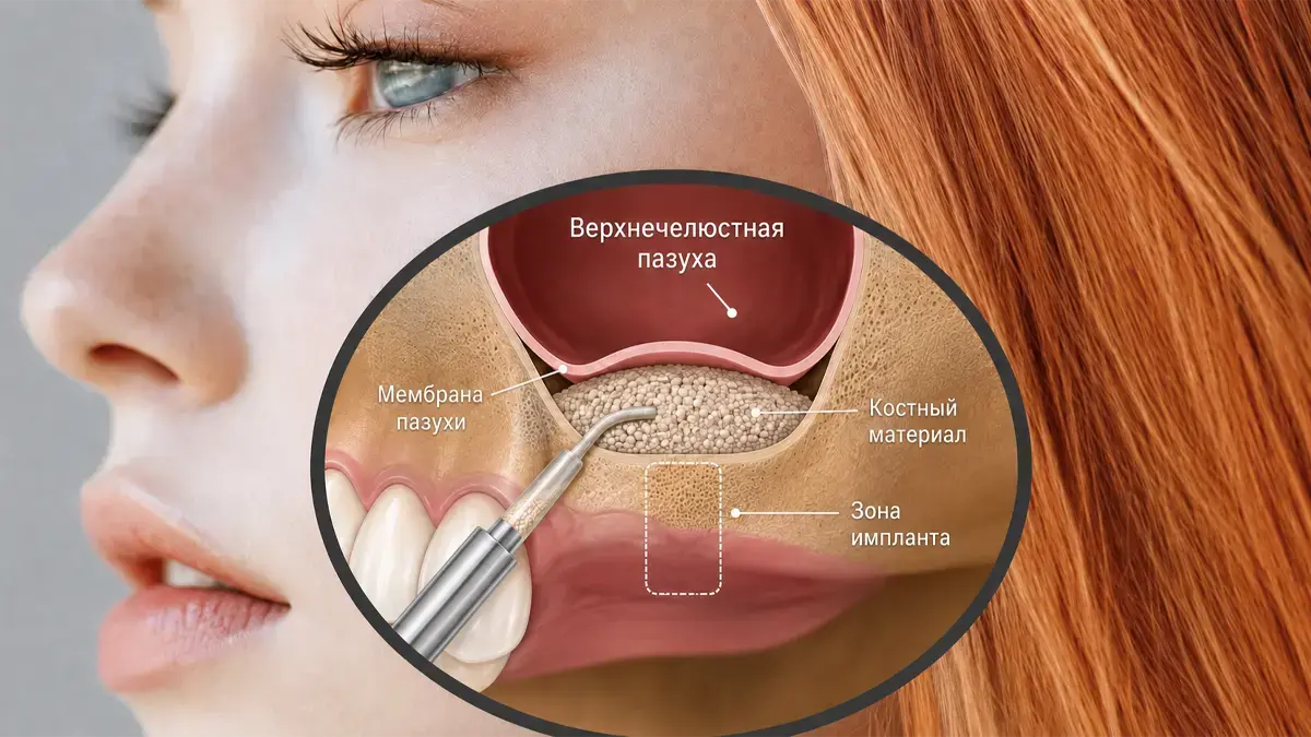 Синус-лифтинг: верхнечелюстная пазуха, костный материал и зона будущего импланта