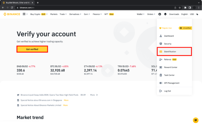 Instructions to verify your Binance account