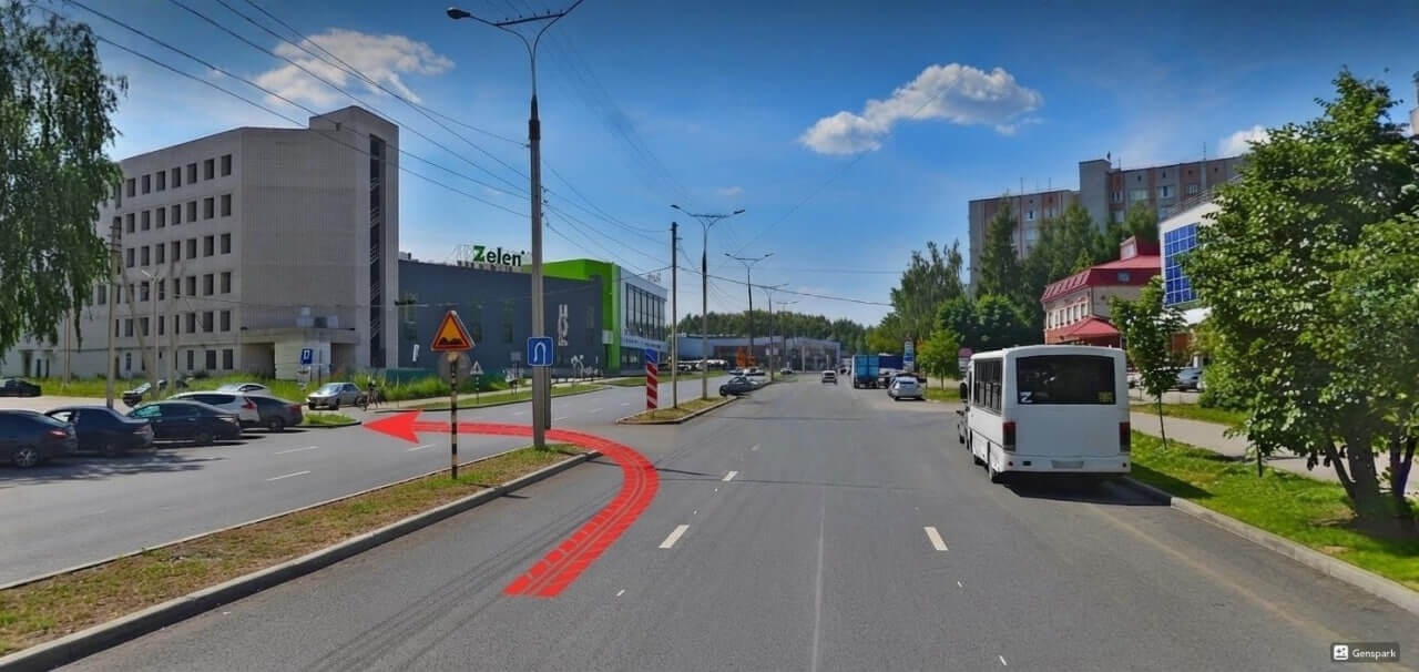 Улица Красноармейская в Йошкар-Оле, разрыв в разделительной полосе со знаком «Место для разворота» — разбор дорожных знаков входит в цену курса категории B