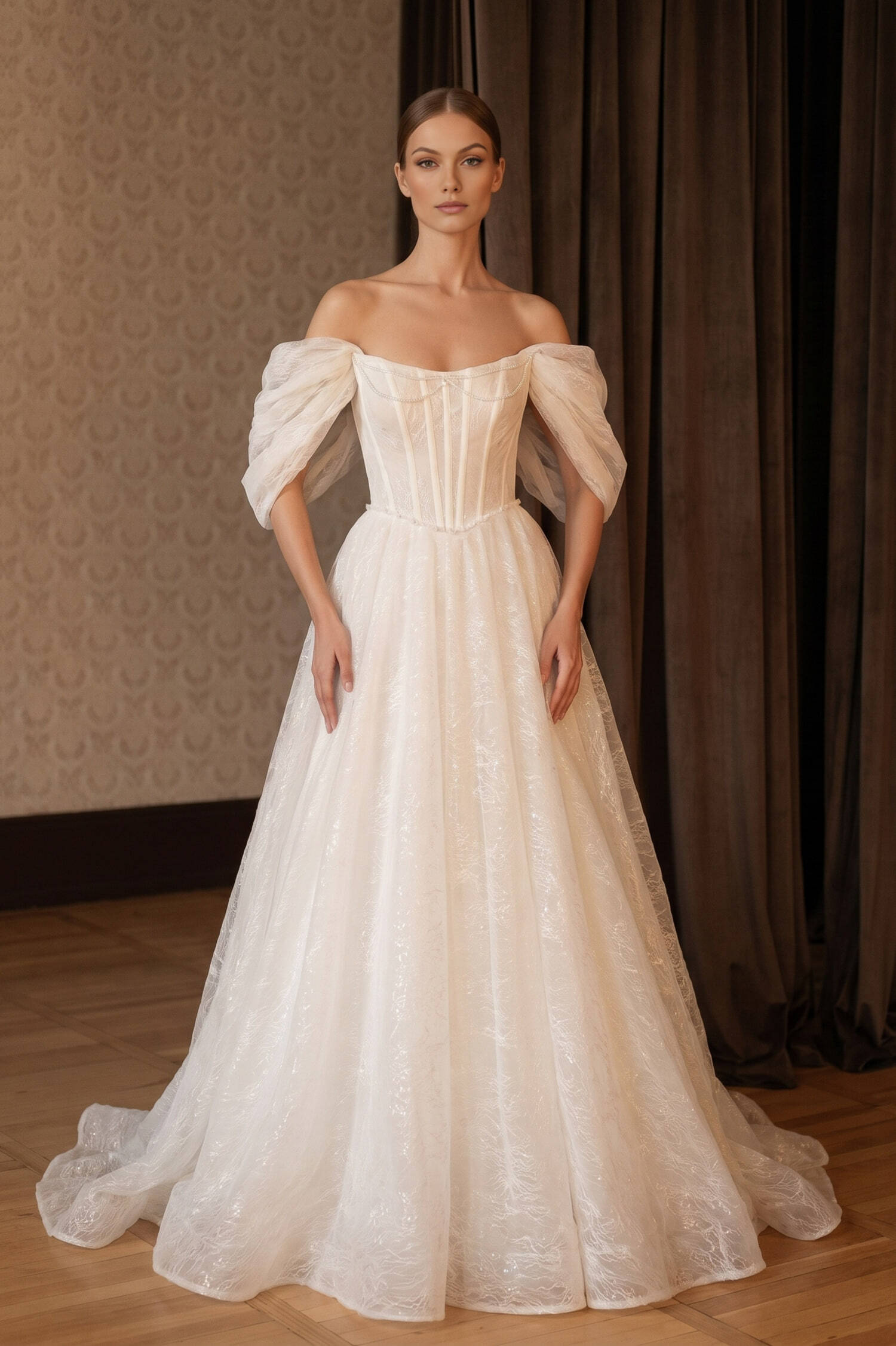 Пышное кружевное свадебное платье NICOLE в салоне PRIMA BRIDAL в Москве