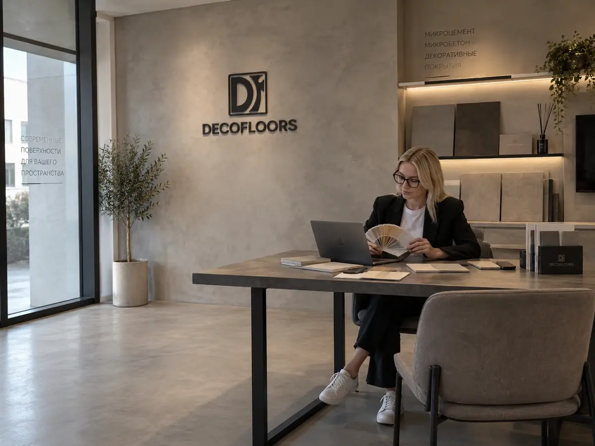 Шоурум DecoFloors с образцами декоративных покрытий