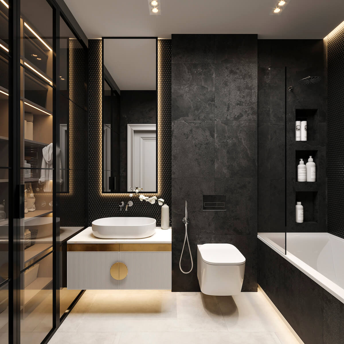 mermer banyo, koyu renk banyo