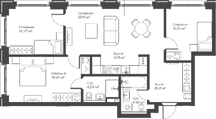 3-комн 82,5 м²