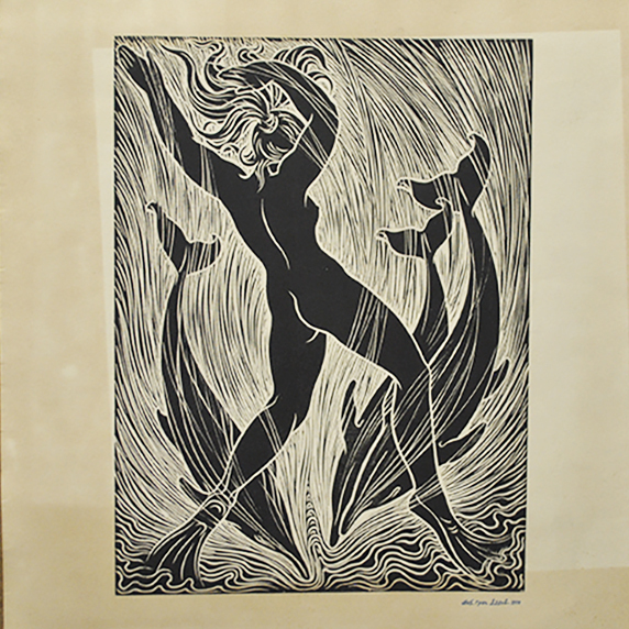 engraving linocut Nude