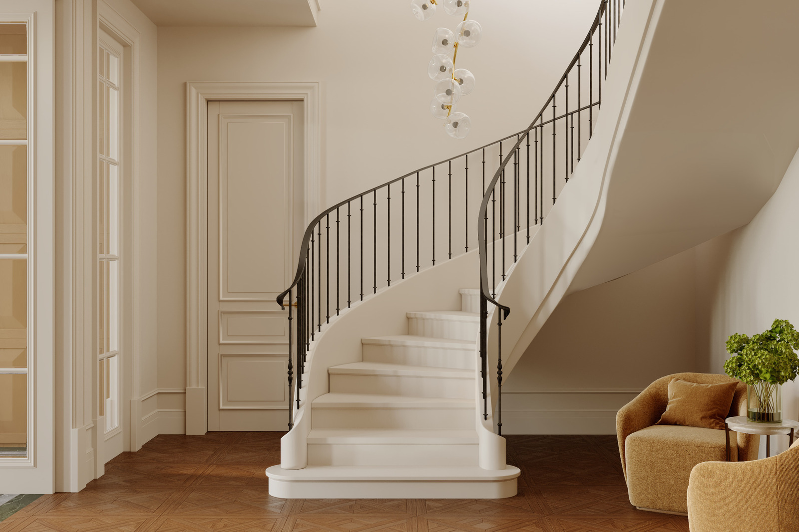 Радиусная лестница в интерьере дизайнера Екатерины Фёдоровой