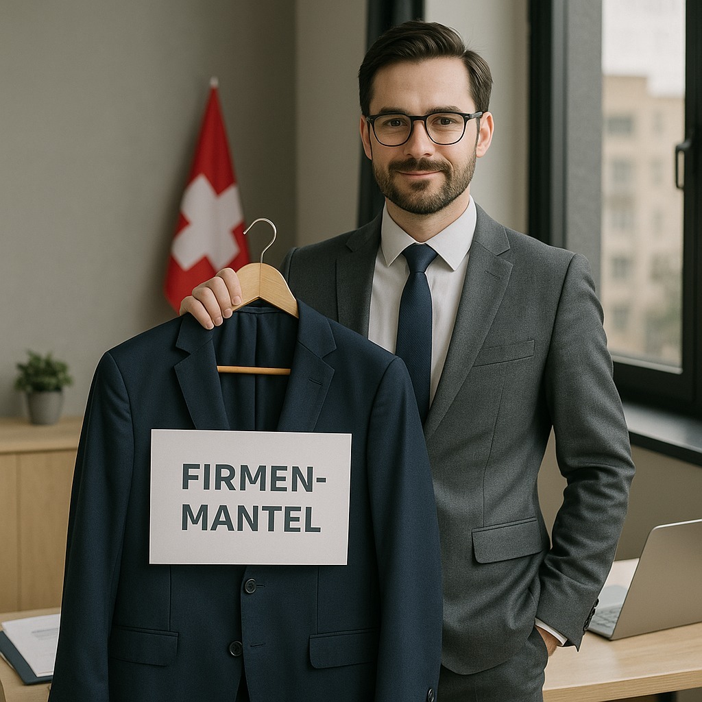 Businessperson with documents during the purchase of a Swiss shelf company in an office in Zug