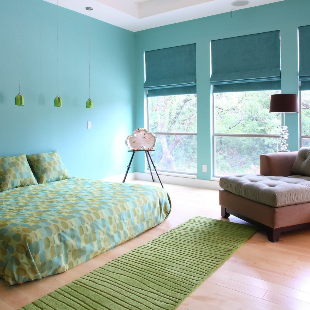 Спальня в зелено бирюзовых тонах
